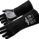 RAPICCA Fireplace Gloves Fire Heat Resistant: Black 14IN - Fireproof Leather for Fireplace Fire Pit Wood Stove Campfire Furnace BBQ Grill Oven Stick Mig Welding Welder Gear Size 14