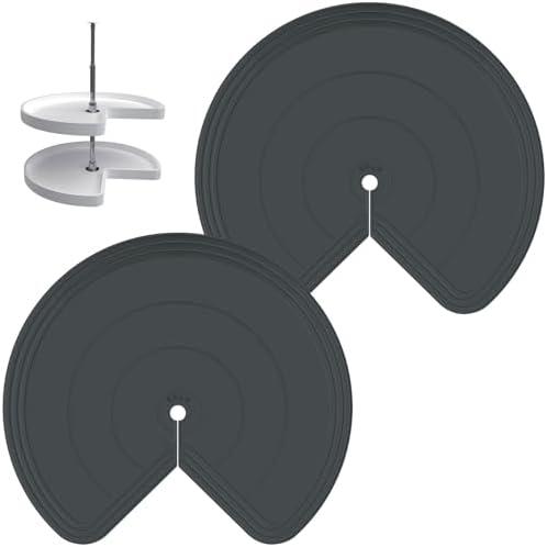 ZDLS Lazy Susan Shelf Liner, Silicone Lazy Susan Liner for Dual Tier Pie Cut Lazy Susan Organizer, Non-Slip Thermal Protection Lazy Susan Mat 2 PCS (Black, 24")