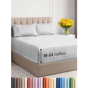 Extra Deep Twin XL Sheet Set - 4 Piece Breathable & Cooling Sheets - Hotel Luxury Bedding Set 18-24 Inch Extra Deep Pockets - Easy Fit, Super Soft, Wrinkle Free & Comfy - Grey Stripes, Twin XL Size