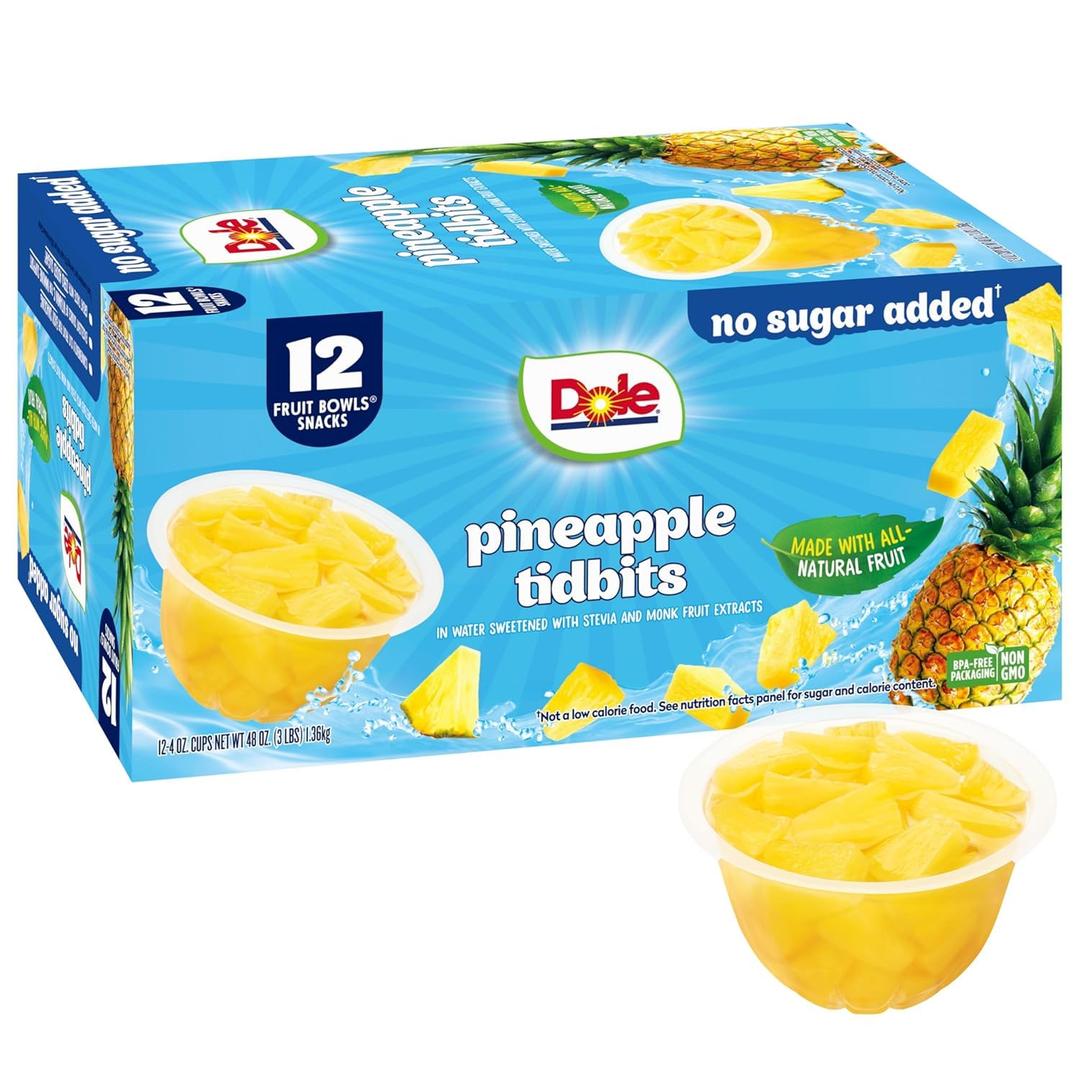 Dole Pineapple Tidbits with No Sugar Added - Dole Fruit Bowls Snacks - 4 oz Fruit Bowls - 12 Pack BB Jan 16 2026 Dole Pineapple Tidbits with No Sugar Added - Dole Fruit Bowls Snacks - 4 oz Fruit Bowls - 12 Pack BB Jan 16 2026