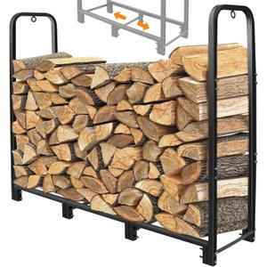CONNOO 4ft Firewood Rack Stand Heavy Duty Firewood Log Rack Holder Fireplace Wood Storage Holder for Indoor Outdoor Metal Pile Log Stand Stacker Holder, Matte Black Shelves for storage