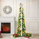 N&T NIETING Pop Up Christmas Tree Decorations Artificial Collapsible Tree with Lights 8Modes&Timer Predecorated Pencil Tinsel Tree for Home Apartment Office Indoor Outdoor Party Xmas Dcor, 5FT, Green