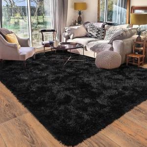 Black Rug for Bedroom, Soft Shaggy Modern Shag 4x6 Area Rugs for Living Room, Upgrade Non-Slip Plush Fluffy Carpet for Kids Boys Girls Room Dorm Home Decor Aesthetic