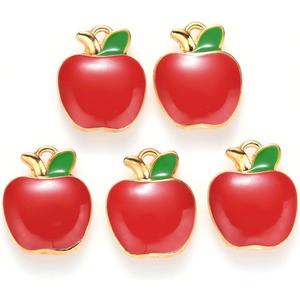 DanLingJewelry 100pcs Enamel Red Apple Charms Gold Plated Mini Apple Fruit Dangle Charms for DIY Jewelry Craft Supplies