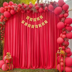 8x10FT Red Backdrop Curtains for Wedding Parties, Wrinkle Free Polyester Photography Backdrop Drapes for Wedding Baby Shower Birthday Parties Stage Background Stand Decorations 4x10ft,2 Panels