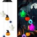 Halloween Solar Wind Chimes 27.5Inch Halloween Decorations Outside Waterproof Hanging LED for Yard, Porch, Patio, Party, Color Changing Eyeballs Ghost Lights(Mixed)