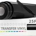 VinylRus Heat Transfer Vinyl-12 x 25ft Black Iron on Vinyl Roll for Shirts, HTV Vinyl for Silhouette Cameo, Easy to Cut & Weed