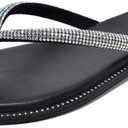 NianEr Womens Microfiber Leather Comfort Foam Rhinestone Glitter Sparkly Dress Flip Flop Sandals Summer Cute Flat Slides (Black)