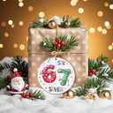 3 x 67 Funny Christmas Ornament  67 Meme Six Seven Teen Slang Ornament, Double-Sided Wood UV Print 10cm Round Xmas Tree Decor, Viral Meme Gift for Teen Boys Girls Gen Z