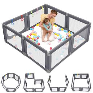 Dripex Foldable Baby Playpen, Extra Large 71"x69" Collapsible Play Pen for Babies - Indoor Outdoor Play Yard with Adjustable Shapes, Baby Fence Play Area with Visible Mesh, Grey
