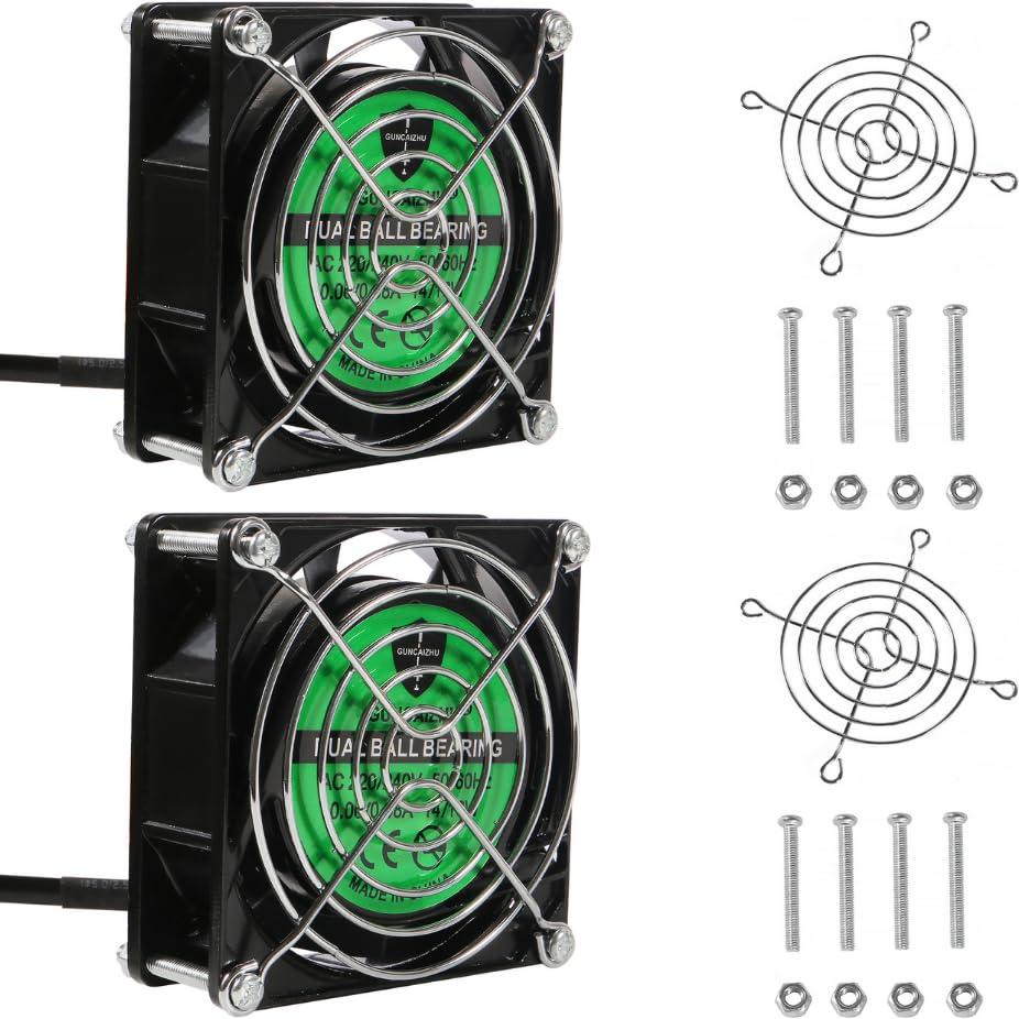 2pcs Computer Fan with AC Plug, 120mm x 25mm EC Axial Fan AC 110V 115V 120V 220V 240V, Brushless Cooling Fan with Dual Ball Bearings for Desktop DIY Cooling Ventilation Projects