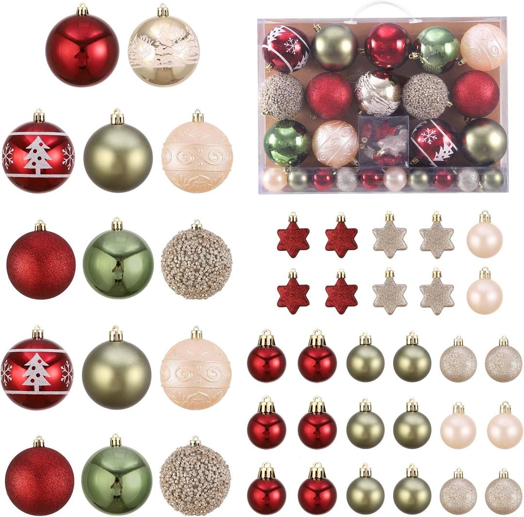 42 Pcs Christmas Ball Ornaments Set Burgundy Army Green Champagne Shatterproof Christmas Tree Decorations Glittering Decorative Hanging Ornament Bulk for Xmas Tree Wreath and Holiday Party Decor