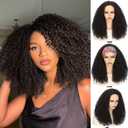 20 Inch Kinky Curly Half Wig, 3-in-1 Upgrade Synthetic Half Wig with Drawstring, 210% Density Seamless Clip-In & Flip-Over Headband Wig for Women, Wear and Go Beginner FriendlyChocolate Brown
