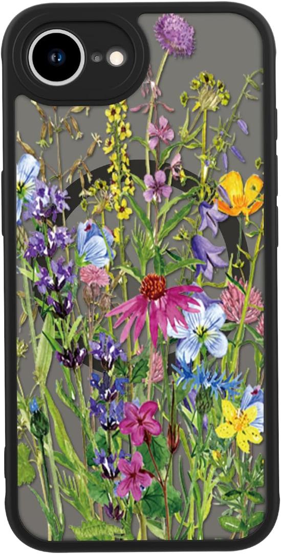 LUHOURI for iPhone 16e Case Cute - Wireless Charing Compatible,Trendy Floral Design for Women Girls,Military-Grade Shockproof Not-Slip Matte Phone Cover, Blooming Flowers