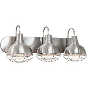 Kira Home Liberty 24" 3-Light Modern Industrial Vanity/Bathroom, Kitchen Light + Metal Cage Shades, Brushed Nickel Finish