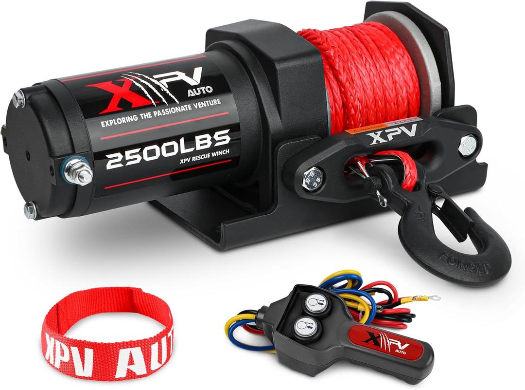 2500lbs Electric Winch 12V Synthetic Rope Nylon Towing Winches for ATV UTV Boat Trailer (Black)