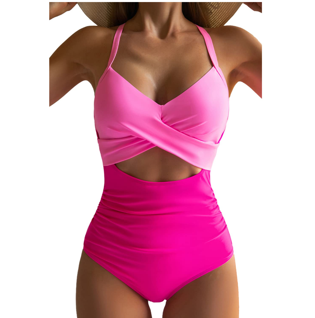 Eomenie Women's One Piece Swimsuits Tummy Control Cutout High Waisted Bathing Suit Wrap Tie Back 1 Piece Swimsuit, L