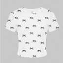 SHENHE Girl's Graphic Tee Y2k Bow Shirt Crewneck Short Sleeve Aesthetic Slim Fit Crop Top (White) 16Y