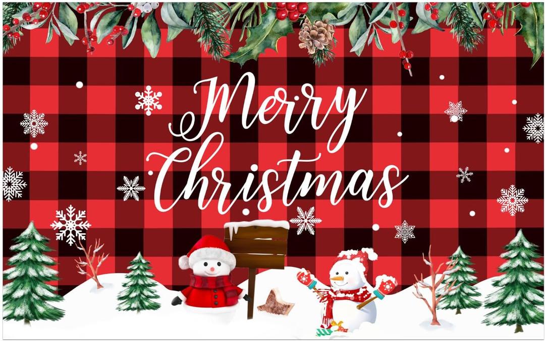 LHLJOYU Christmas Doormat Snowman Christmas Tree Red Black Plaid Fun Front Door Mat Non-Slip Rubber Backing Welcome Mat Floor Mat Indoor Outdoor (19.7"x31.5", Red and Black Buffalo Plaid) (2'8" x 1'8" (Rectangular)