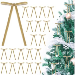 3 x Velvet Christmas Bows, Small Vintage Velvet Twist Tie Bows for Tree Wreath Craft Decoration, Khaki, 24 Pcs