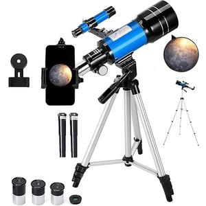 Telescope Astronomy, 70mm Aperture Refractor Telescopes for Astronomy Beginners, Portable Travel Telescope with Phone Adapter & Wireless Remote