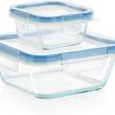Snapware Total Solutions (2-Pack, 1 & 4 Cup) Glass Food Storage Containers Set, Airtight & Leakproof Locking BPA-Free Lids, Freezer Dishwasher Microwave Safe