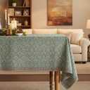 Ella Light Green Cotton Tablecloth 60" x84 Rectangular Block Print Holiday Table Cover Floral Cotton Tablecloth for Kitchen or Dining Room, 1 Pc