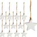 AuldHome Design Farmhouse Star Ornaments (12-Pack, White); Wood w/White Enamel 2-Inch Star Christmas Decorations, Retro Vintage Enamelware Style
