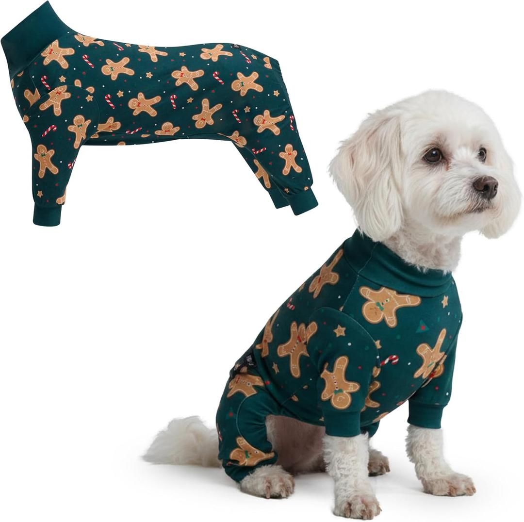 Spark Paws Dog Christmas Pajama, Dog Recovery Suit Male, Onesie, Ultra-Soft and 4-Way Stretch, for Small Medium and Large Breeds - Gingerbread Man - M (M: 10-15lbs)