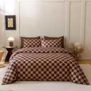 Brown Plaid Comforter Set King Chocolate Coffee Color Chessboard Bedding Sets Mocha Buffalo Checkered Bed Quilt Blanket King