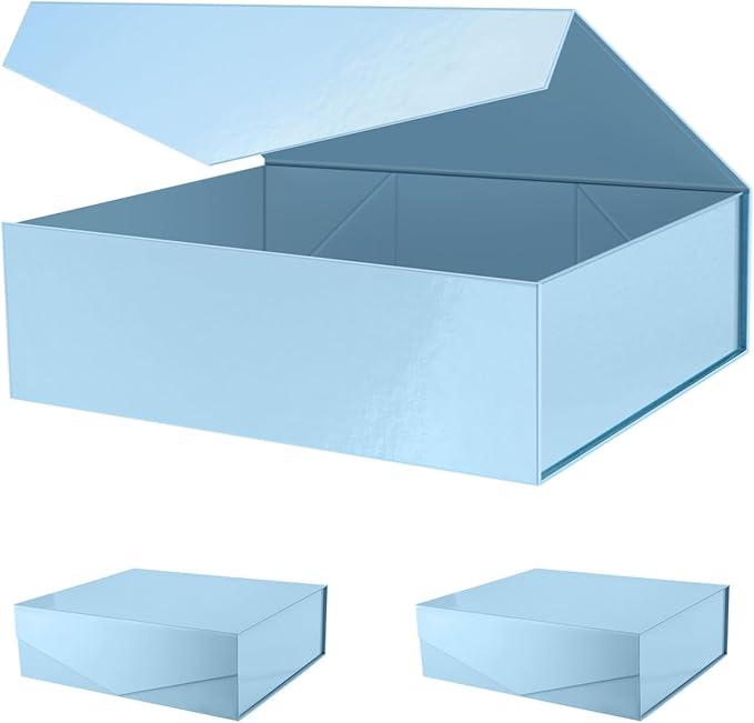 PACKHOME 17x14.5x5.5 Inches 3 Extra Large Gift Boxes Glossy Light Blue