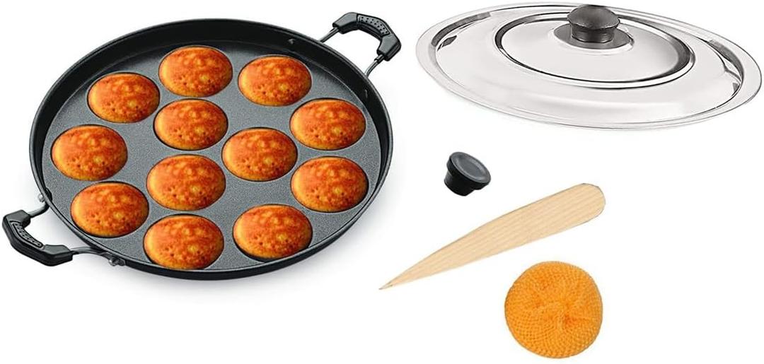 Non Stick Appam Pan,Appam Maker,12 Pits Appam Maker, Nonstick Appam Pan,Appa Chetty Paniyaram Pan Patra, (Medium Size)