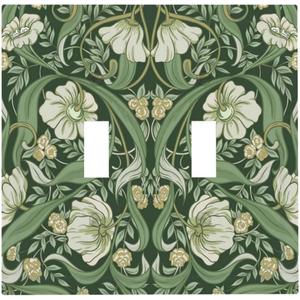 William Morris Light Switch Covers Decorative 2 Toggle Vintage Green Floral Double Toggle Wall Plate Dual Decorative Switchplate Electrical Faceplate For Farmhouse Bathroom Bedroom Decor (2-Gang Toggle / 5 x 4.9 IN)