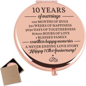 3 x 10 Years Anniversary Wedding Gifts for Her Rose Gold Compact Mirror Best Romantic Anniversary Marriage Gift 10th for Her Wife Girlfriend