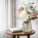 12" Artificial Silk Flowers with Glass Vase for Mom, Realistic Fake Flower Arrangement for Table Centerpiece, Boho Farmhouse Home Decor for Living Room, Kitchen, Office