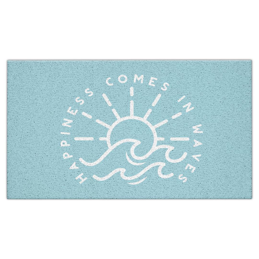Jvpke Blue Beach Door Mat, Happiness Comes in Waves Blue Beachy Door Mat Indoor Outdoor Entrance Porch, Ocean Coastal Nautical Bath Mats for Bathroom, Beachy Welcome Mats, 17x30 Inches