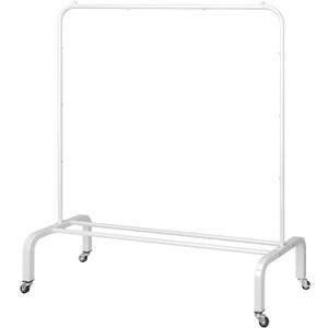 JIUYOTREE Metal Clothing Rack with Wheels, 43.3 Inches Rolling Clothes Garment Coat Rack with Bottom Shelf, Clothing Rack for Hanging Clothes, Coats, Skirts, Shirts, Sweaters, White