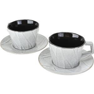 Ceramic Espresso Cups with Saucers 6 oz,Coffe Cups for Cappuccino,Latte,Tea with Saucers Set of 2 - Geometry - Gray