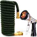 50 ft Expandable Garden Hose - Kink Free Flexible Water Hose with Thumb-Controlled 10-Function Nozzle, 3/4 Solid Connectors, Durable 3750D Fabric, 4-Layer Latex Core