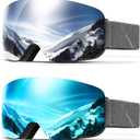 2Pack Ski Goggles for Men Women Snow Goggles Anti fog Snowboard Goggles with 100% UV Protection (A01 Black Frame Silver Lens/Black Frame Ice Blue Lens)