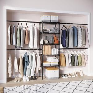 Houseables Closet System, Built in Closet System, Organizer Kit, Walk In Shelf Kit Storage, Wall Mounted Inserts, Modular, Walking, Build Your Own, DIY, Insert Shelving, 4 Custom Rods, 5 Shelves