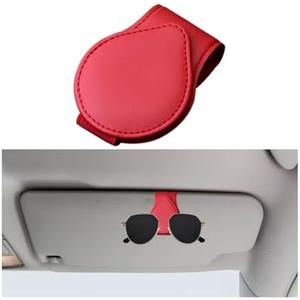 Mandark Magnetic Sunglass Holder for Car Visor, Leather Vehicle Eyeglass Hanger Clip, Automotive Interior Ticket Card Glasses Organizer Clamp Accessories, Universal for SUV, Sedan, Truck(Red)