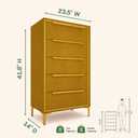 tinge Naima 5-Drawer Premium Fabric Dresser for Bedroom, Waterproof, Yellow, 14"D x 23.5"W x 41.8"H