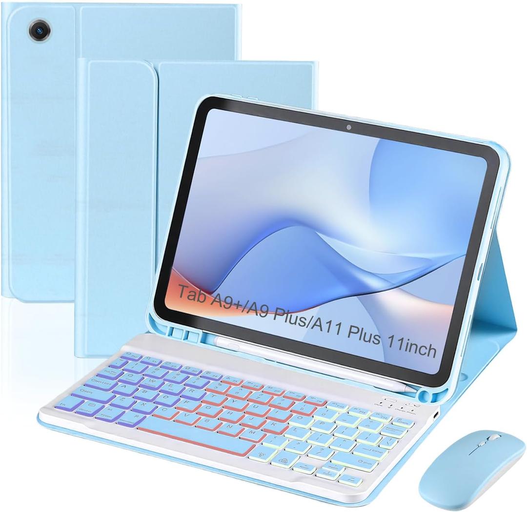 Keyboard Case for Samsung Galaxy Tab A11+ Plus / A9+ Plus 11 Inch, Lightweight Mouse Detachable Backlit Keyboard, Slim Stand Tablet Case with Pen Slot (Blue, A11+ Plus / A9+ Plus Case with Keyboard)