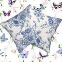 Vintage Sage Navy Blue Flower Decorative Throw Pillow Covers Outdoor Farmhouse Short Plush Decor Pillowcase for Home Sofa 18 x 18 Inch Set of 2 (Color-14)