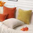 decorUhome Chenille Soft Cozy Throw Pillow Covers 18x18 Set of 2, Modern Farmhouse Boho Velvet Decorative Pillow Cases with Stitched Edge for Couch Sofa Bed Home Decor, Rust