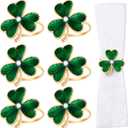 12 Pieces Green Clover Napkin Rings St Patricks Day Napkin Holders Metal Shamrock Napkin Rings for St. Patrick's Day Wedding Party Table Decor Supplies