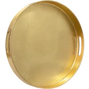MAONAME 13" Gold Round Decorative Tray for Coffee Table, Modern Serving Tray with Handles, Foil Ottoman Trays, Bathroom Decor