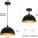 Farmhouse Pendant Lighting for Kitchen Island,Black and Gold Dome Pendant Light Fixtures, Industrial Hanging Ceiling Light for Dining Room Foyer Cafe Kitchen Sink, 2 Pack