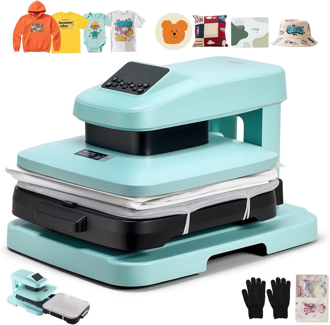 VEVOR Auto Heat Press Machine, 15 x 15 inch, T-Shirt Press Machine with Auto Release and Adjustable Pressure, Digital Display, Rapid Heating, for Sublimation, Vinyl, Heat Transfer Projects, Green